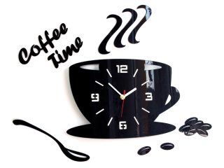 Moderné nástenné hodiny COFFE TIME 3D BLACK